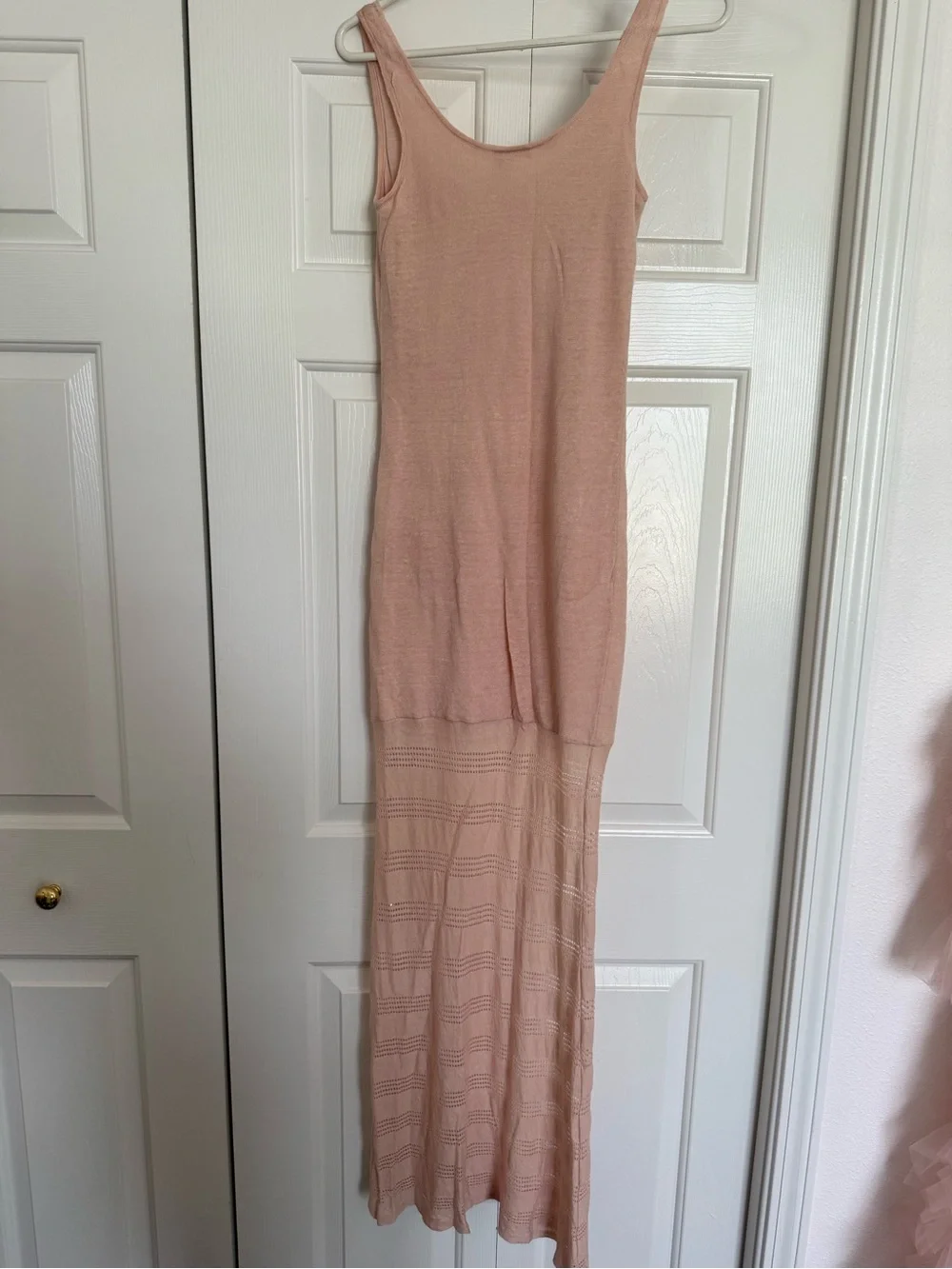 Victoria’s Secret Linen Blend Maxi Tank Dress XS Short Blush Open Knit Hem - Picture 10 of 12